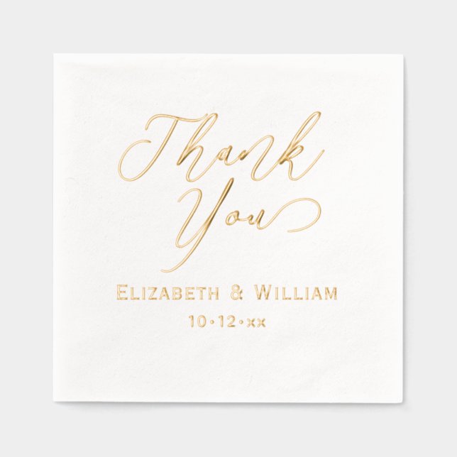 Elegant Wedding Bride Groom Date Thank You #1 Foil Napkins (Front)