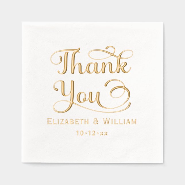 Elegant Wedding Bride Groom Date Thank You #3 Foil Napkins (Front)