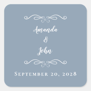 Elegant Wedding  Bride Groom Favour Chic Dusty Blu Square Sticker