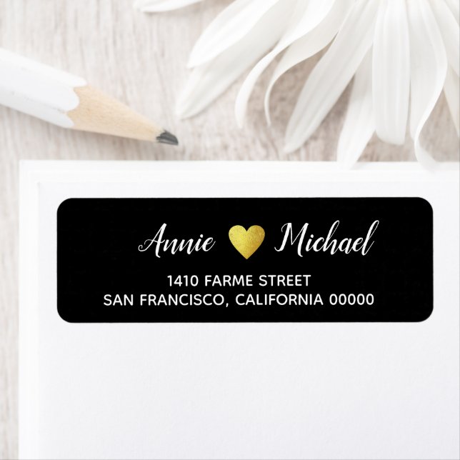 Elegant wedding bride groom return address black (Insitu)