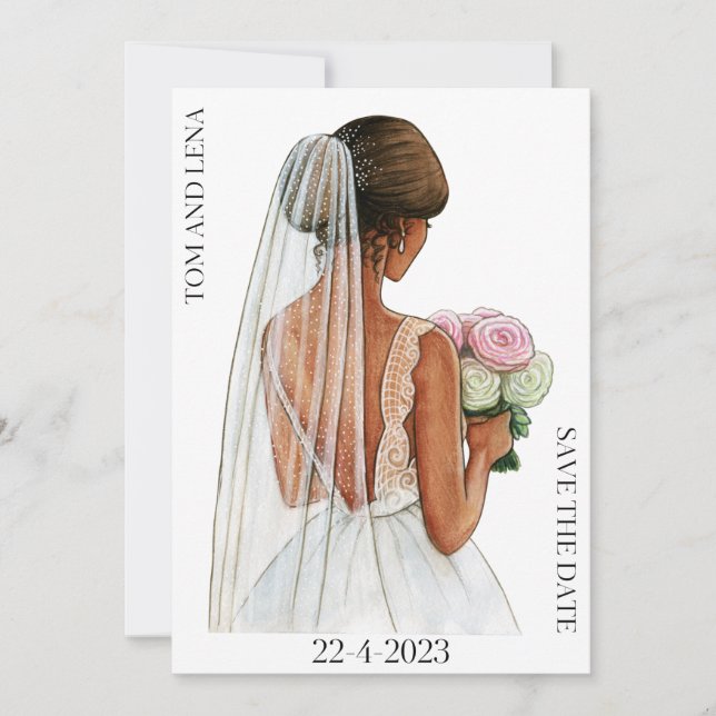 Elegant wedding bride save the date invitation (Front)