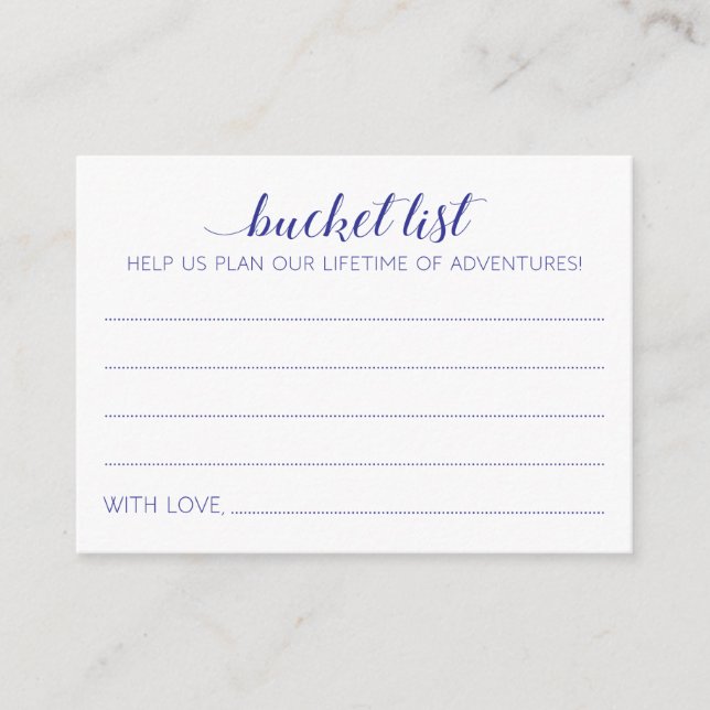 Elegant Wedding Bucket List Navy Blue Advice Cards (Front)