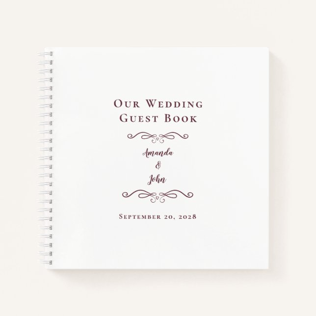 Elegant Wedding Burgundy Chic Budget Guest Book  (Front)