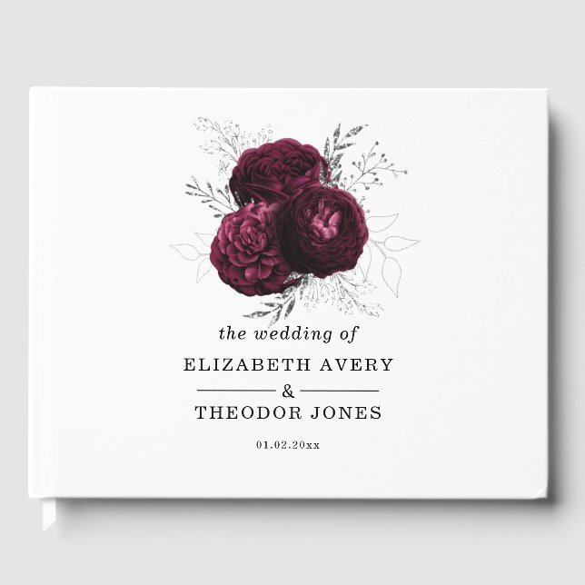Elegant Wedding Burgundy Floral Guest Book (Front)