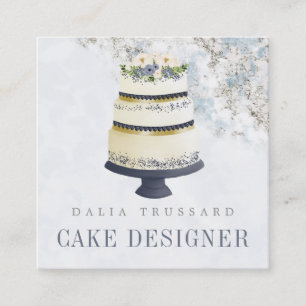 Elegant Wedding Cake Designer Bakery Gold Marble Square Business Card