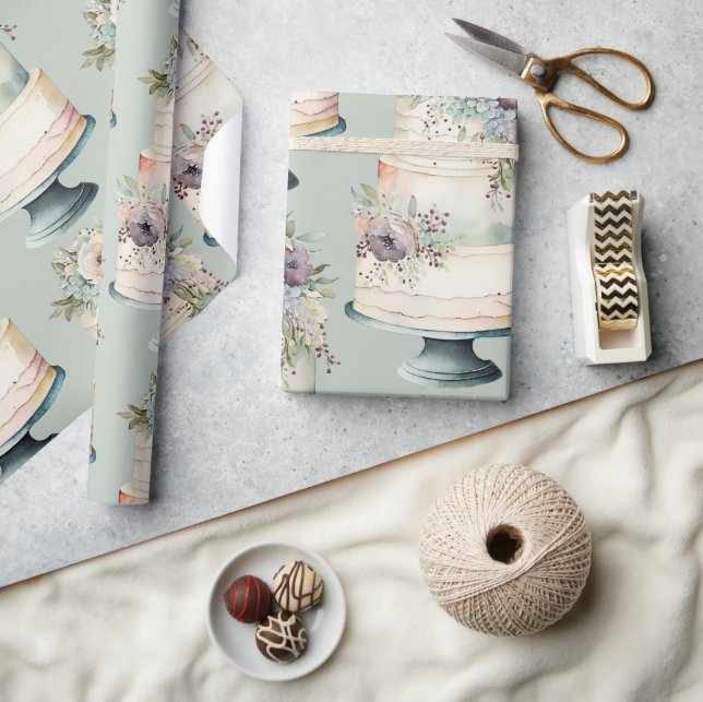 Elegant Wedding Cake Watercolor  Wrapping Paper (Crafts)