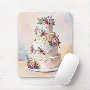 Elegant Wedding Cake with Rose Flowers Mouse Mat