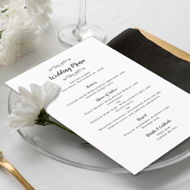 Elegant Wedding Calligraphy Chic Black Dinner Menu (Creator Uploaded)