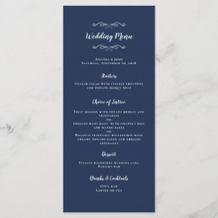 Elegant Wedding Calligraphy Chic Navy Blue Dinner Menu