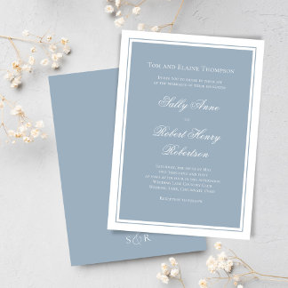 Elegant Wedding Calligraphy Dusty Blue Script Invitation