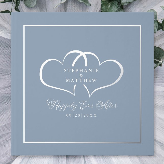 Elegant Wedding Calligraphy Photo Hearts Silver Guest Book (Elegant Wedding Calligraphy Photo Hearts Silver Foil Guest Book)