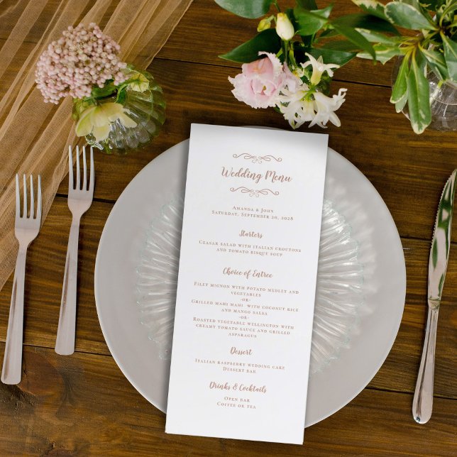 Elegant Wedding Calligraphy Rose Gold Pink Dinner Menu (Creator Uploaded)
