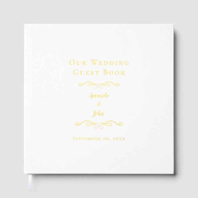 Elegant Wedding Calligraphy Script Classic Gold Guest Book (Front)