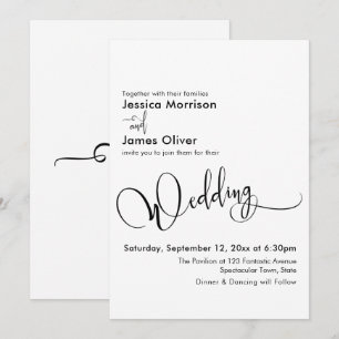 Elegant Wedding Calligraphy, Simple Black White Invitation