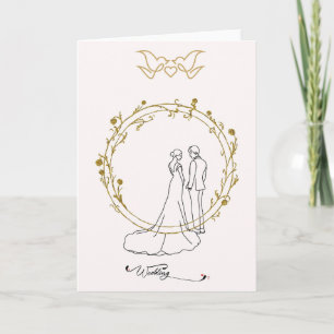 Elegant wedding card with bride and groom & golden