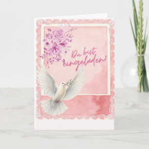 Elegant wedding card with dove, peonies &