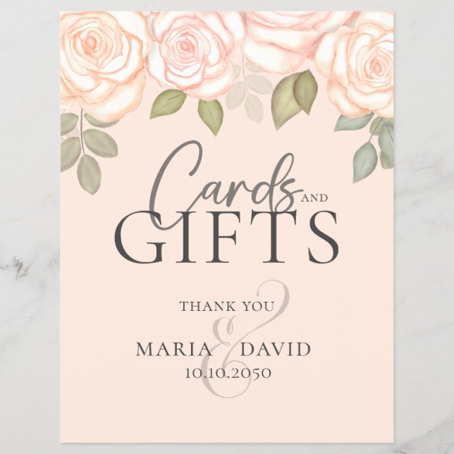 Elegant Wedding Cards and Gifts Sign Coral Peach (Front)