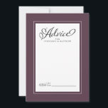 Elegant Wedding Cassis Purple Newlywed Wishes Chic Advice Card<br><div class="desc">Elegant Wedding Newlywed Wishes Advice in Purple Cassis wedding design features a beautiful chic border in dusty blue that includes an elegant petite white border. Calligraphy and script are charcoal grey on a white background and compliments the unique wedding design.</div>
