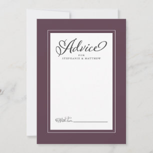 Elegant Wedding Cassis Purple Newlywed Wishes Chic Advice Card