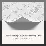 Elegant Wedding Celebration Icon Wrapping Paper<br><div class="desc">Add a touch of sophistication to your wedding gifts with this beautifully designed wrapping paper featuring an array of delicate line art icons. Perfectly capturing the essence of love and celebration, this design showcases wedding dresses, bouquets, tuxedos, doves, cakes, and other romantic elements in a seamless pattern. Ideal for weddings,...</div>