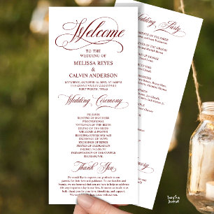 Elegant Wedding Ceremony Order, Burgundy Wine Red Programme