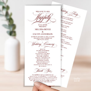 Elegant Wedding Ceremony Order, Classy Burgundy Programme