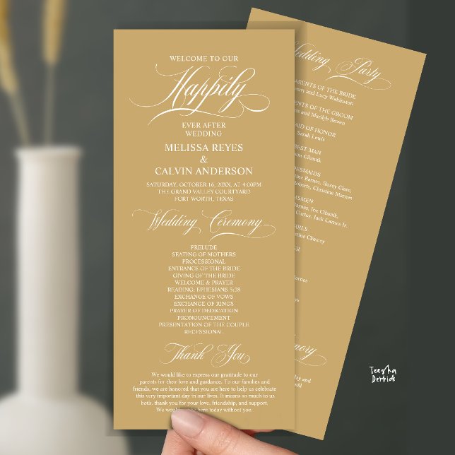 Elegant Wedding Ceremony Order, Classy Champagne Programme (Elegant Wedding Ceremony Order, Program Card in Classy Champagne Gold)