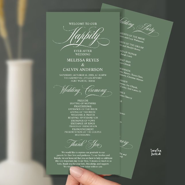 Elegant Wedding Ceremony Order, Classy Navy Blue Programme (Elegant Wedding Ceremony Order, Classy Sage Green Program Card)