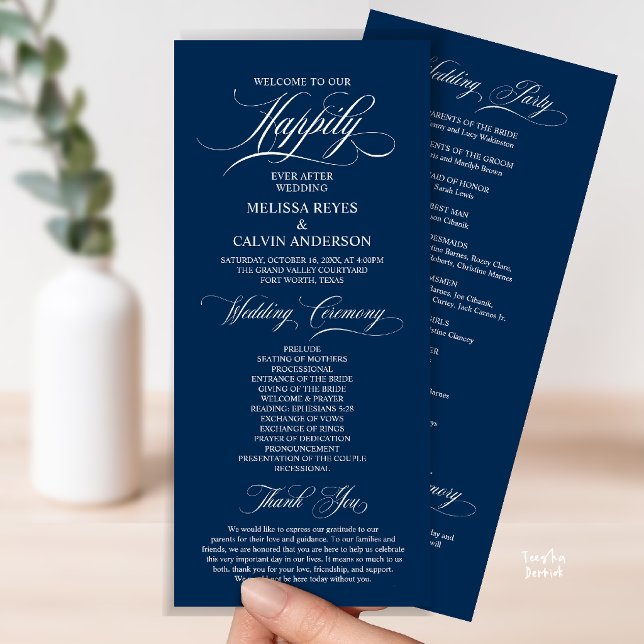 Elegant Wedding Ceremony Order, Classy Navy Blue Programme (Elegant Wedding Ceremony Order, Program Card in Classy Navy Blue)