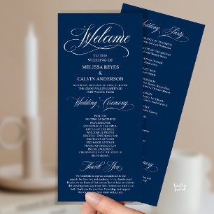 Elegant Wedding Ceremony Order, Classy Navy Blue Programme