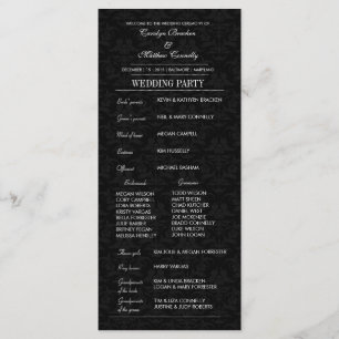 Elegant Wedding Ceremony Program Black Damask Card