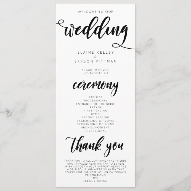 Elegant Wedding Ceremony Program Programme (Front)