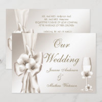 Elegant Wedding Champagne Floral Cream Bow