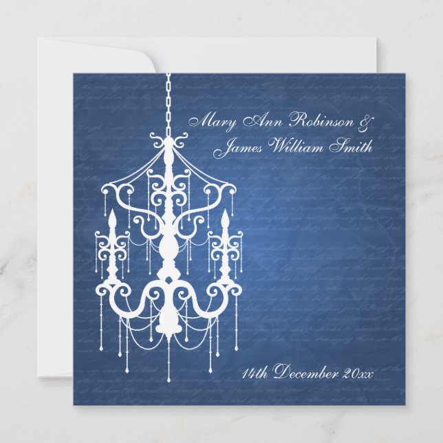 Elegant Wedding Chandelier Blue Invitation (Front)