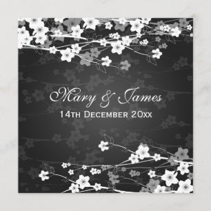 Elegant Wedding Cherry Blossom Black Invitation