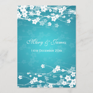 Elegant Wedding Cherry Blossom Blue Invitation