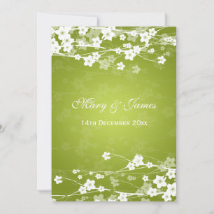 Elegant Wedding Cherry Blossom Lime Green Invitation