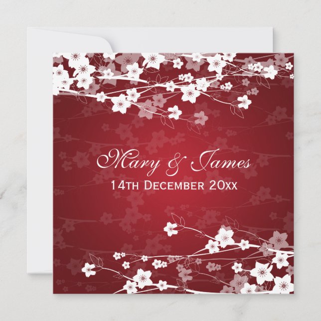 Elegant Wedding Cherry Blossom Red Invitation (Front)