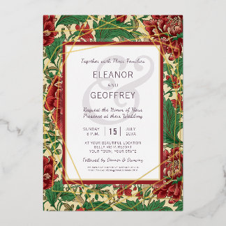 Elegant Wedding Chintz Gold Foil Vintage Holiday Card