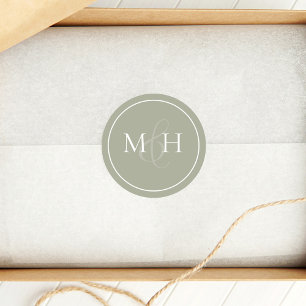 Elegant Wedding Classic Minimalist Monogram Green Round Sticker