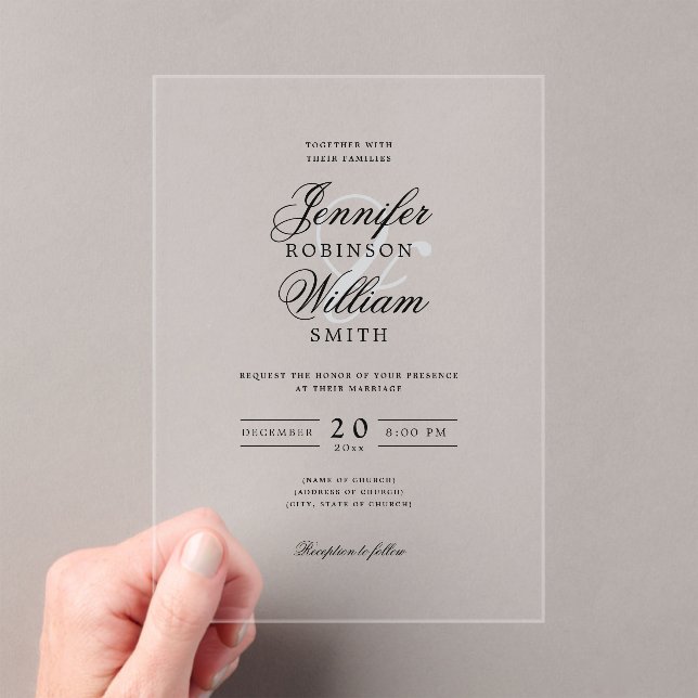 Elegant Wedding Classy Script Typography Silver  Acrylic Invitations (Insitu (Handheld))