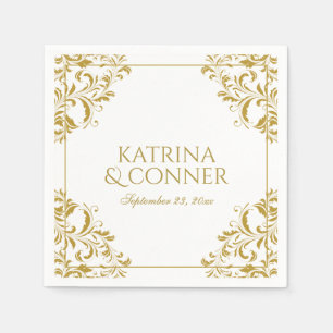 Elegant Wedding Cocktail Napkins - Gold on White