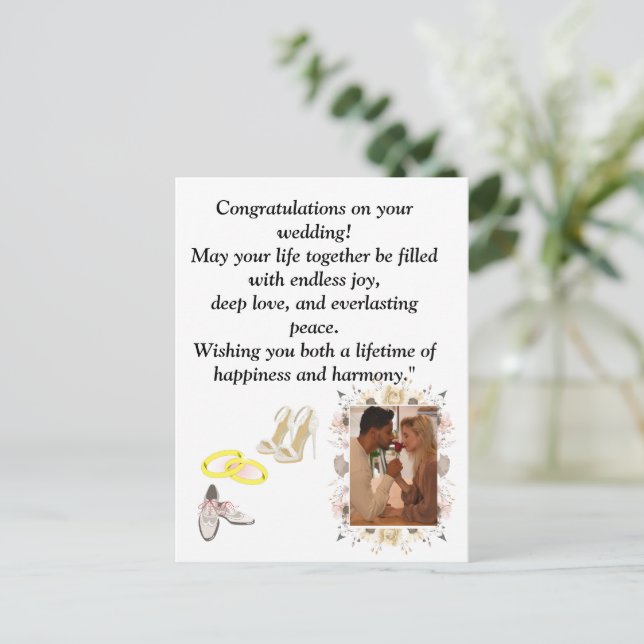 Elegant Wedding Congratulations Card | Romantic Fl (Standing Front)