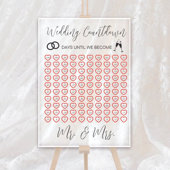 Elegant Wedding Countdown Transparent Acrylic Sign (Elegant Wedding Countdown Transparent Acrylic Sign on Easel
)