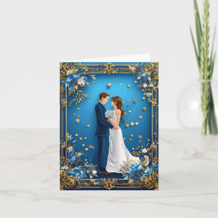 Elegant Wedding Couple Embracing with Floral Frame Invitation