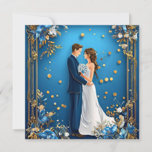 Elegant Wedding Couple Embracing with Floral Frame Save The Date