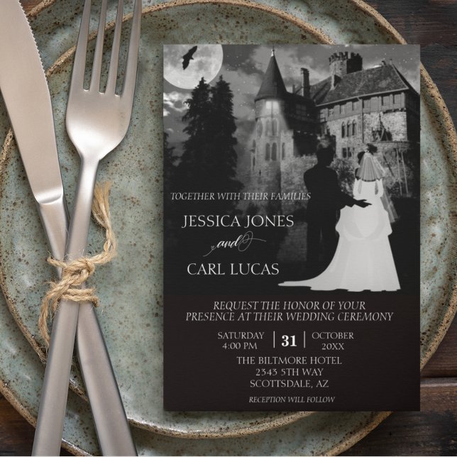 Elegant Wedding Couple Halloween Castle House Invitation (Creator Uploaded)