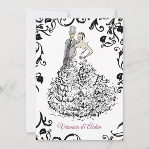 Elegant Wedding Couple Illustration Invitation