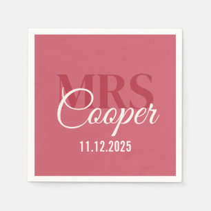 Elegant Wedding Couple Name Red Ivory Color Napkin