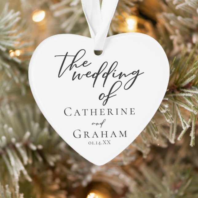 Elegant Wedding Couple Photo Heart Christmas Ornament (Tree)